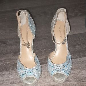 Thalia Sodi Silver and Blue Glitter Heels